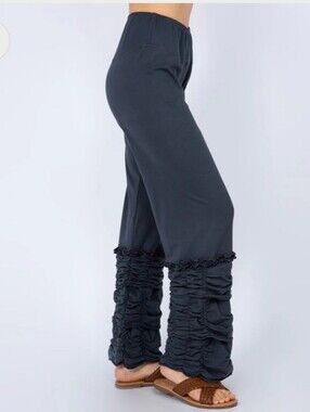 Black pull on wide leg pants Y2k ruffled hippie boho embroidered LG Twee Comfy